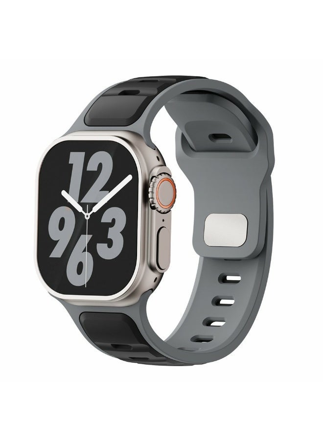 Silicone Strap for Apple Watch Ultra 3 2 1 49mm / Series 11 10 46mm / 9 8 7 45mm / SE3 SE2 SE 6 5 4 44mm / 3 2 1 42mm Dual Color Sport Wrist Band - (Black/Grey) - Image 2